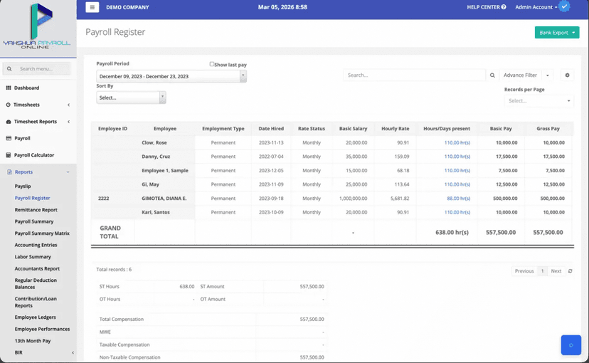 YAHSHUA Payroll Register